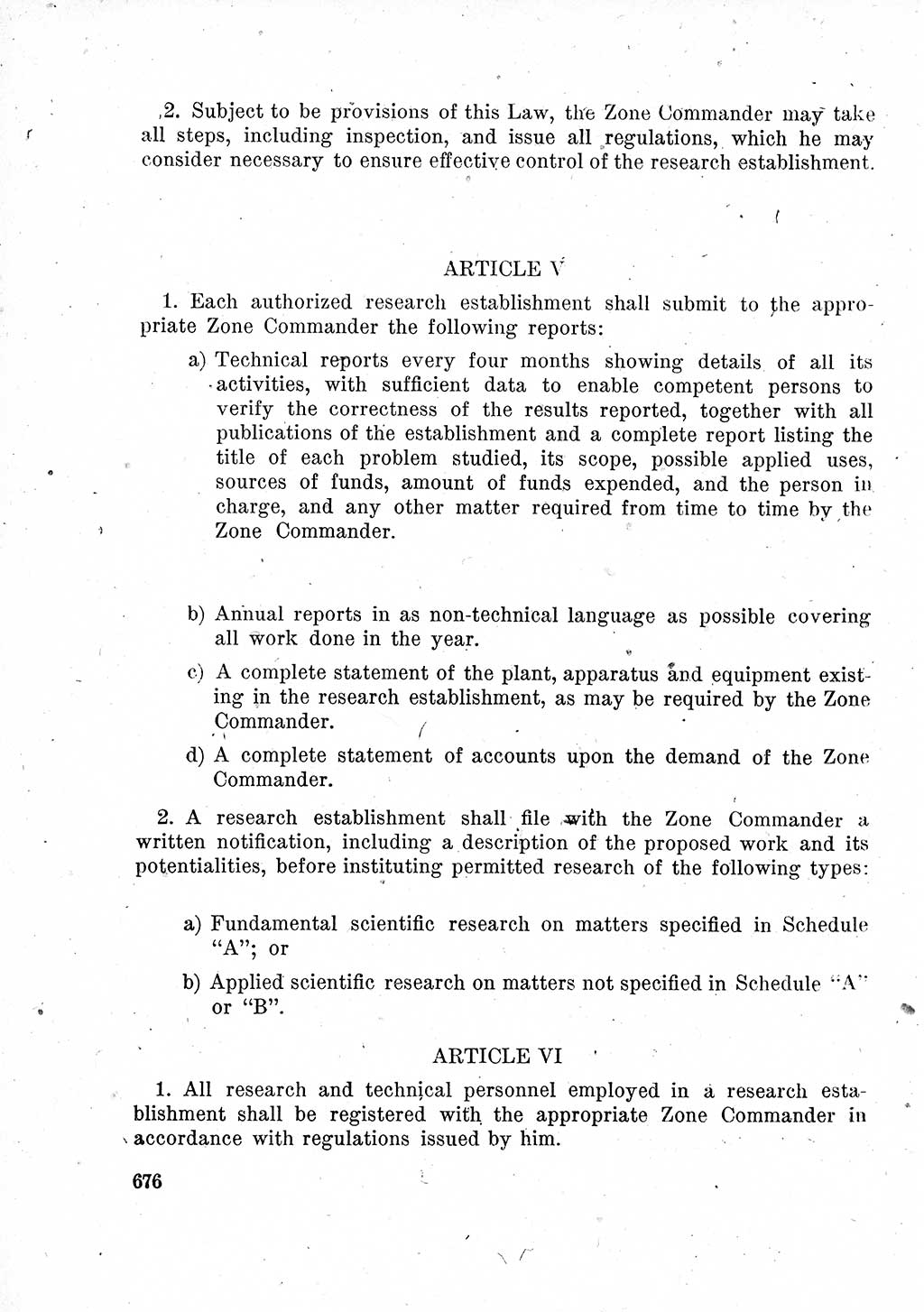 Das Recht der Besatzungsmacht (Deutschland), Proklamationen, Deklerationen, Verordnungen, Gesetze und Bekanntmachungen 1947, Seite 676 (R. Bes. Dtl. 1947, S. 676)