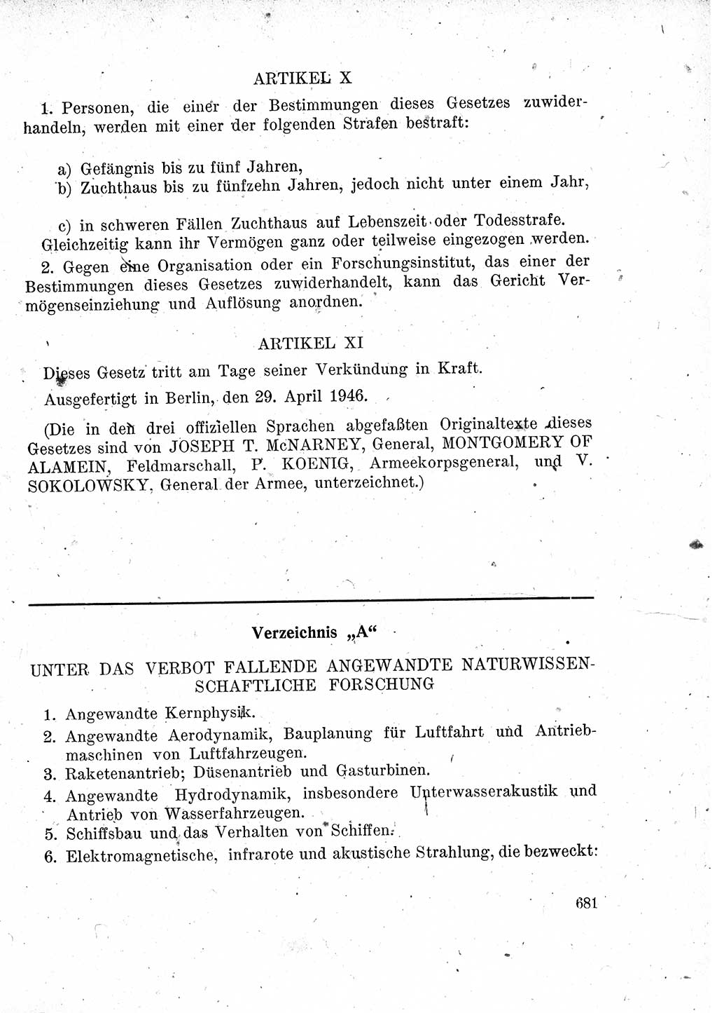 Das Recht der Besatzungsmacht (Deutschland), Proklamationen, Deklerationen, Verordnungen, Gesetze und Bekanntmachungen 1947, Seite 681 (R. Bes. Dtl. 1947, S. 681)