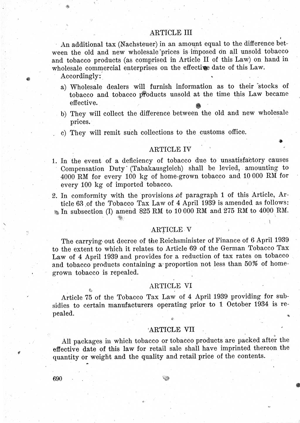 Das Recht der Besatzungsmacht (Deutschland), Proklamationen, Deklerationen, Verordnungen, Gesetze und Bekanntmachungen 1947, Seite 690 (R. Bes. Dtl. 1947, S. 690)