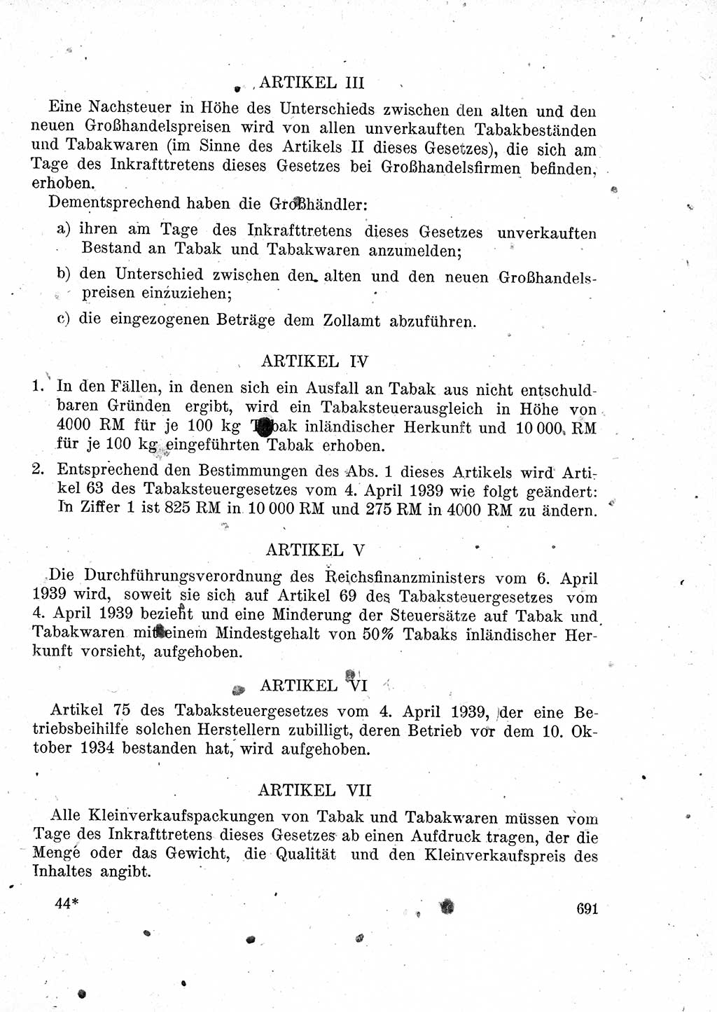 Das Recht der Besatzungsmacht (Deutschland), Proklamationen, Deklerationen, Verordnungen, Gesetze und Bekanntmachungen 1947, Seite 691 (R. Bes. Dtl. 1947, S. 691)