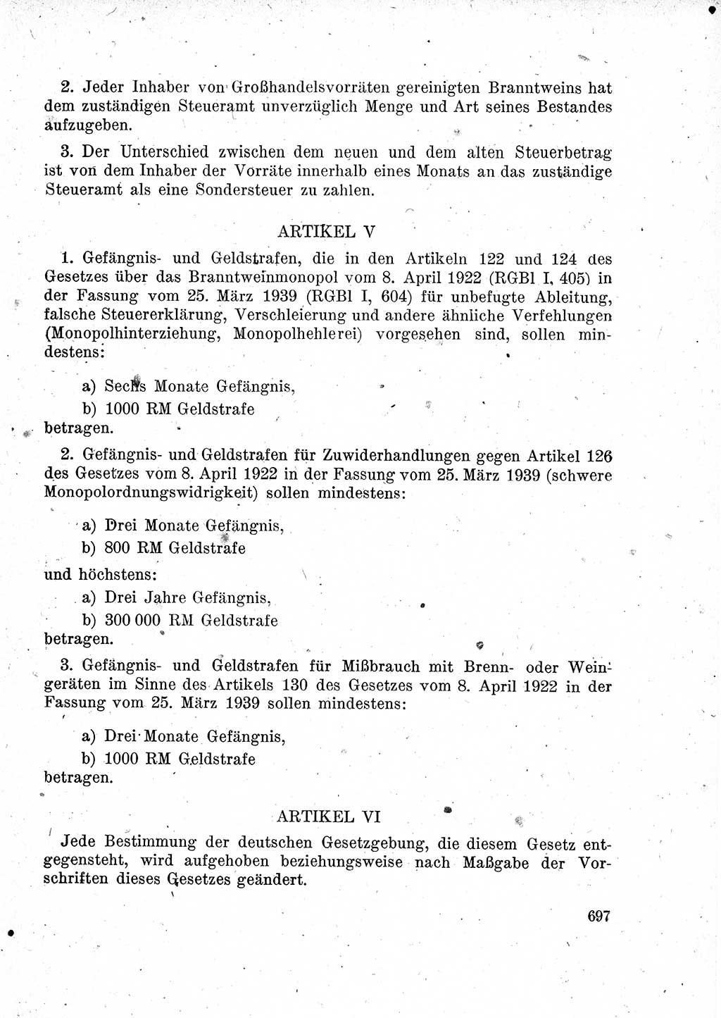 Das Recht der Besatzungsmacht (Deutschland), Proklamationen, Deklerationen, Verordnungen, Gesetze und Bekanntmachungen 1947, Seite 697 (R. Bes. Dtl. 1947, S. 697)