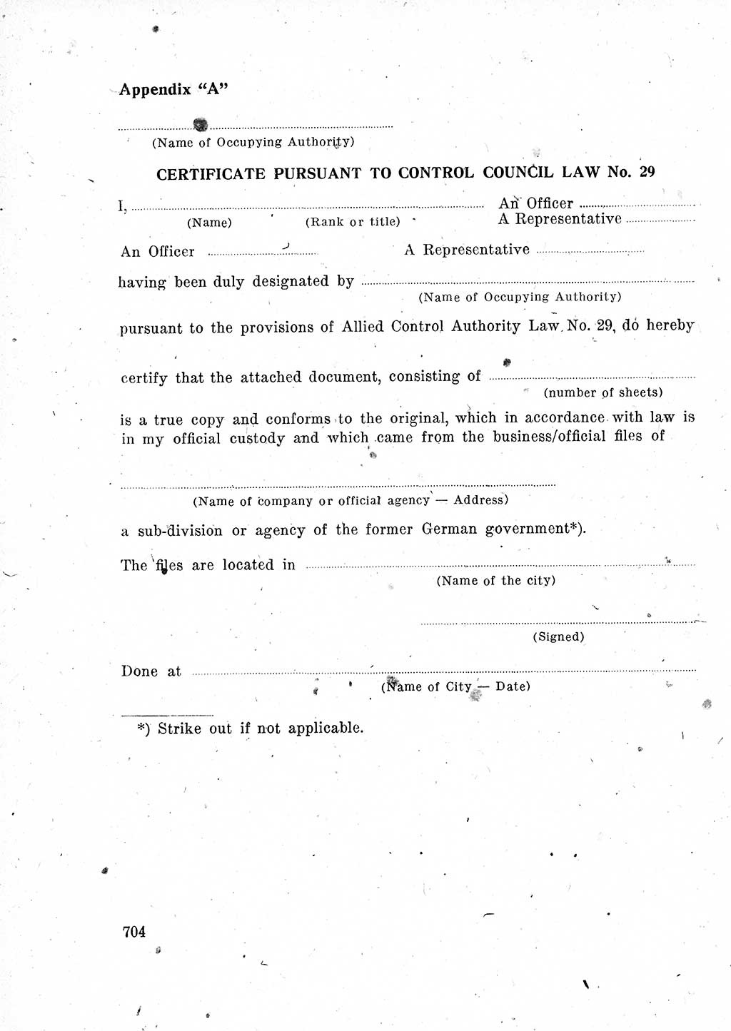 Das Recht der Besatzungsmacht (Deutschland), Proklamationen, Deklerationen, Verordnungen, Gesetze und Bekanntmachungen 1947, Seite 704 (R. Bes. Dtl. 1947, S. 704)