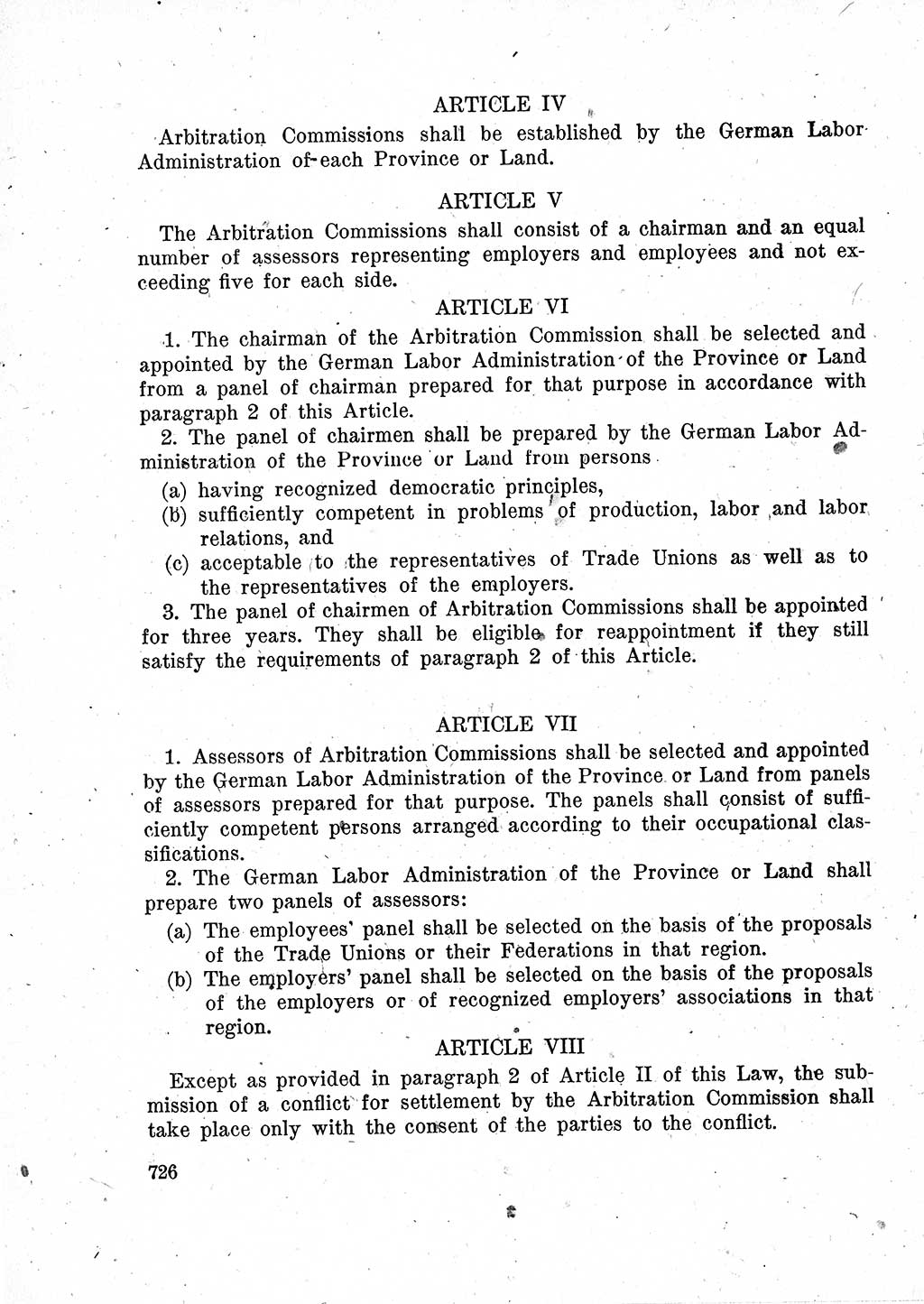 Das Recht der Besatzungsmacht (Deutschland), Proklamationen, Deklerationen, Verordnungen, Gesetze und Bekanntmachungen 1947, Seite 726 (R. Bes. Dtl. 1947, S. 726)