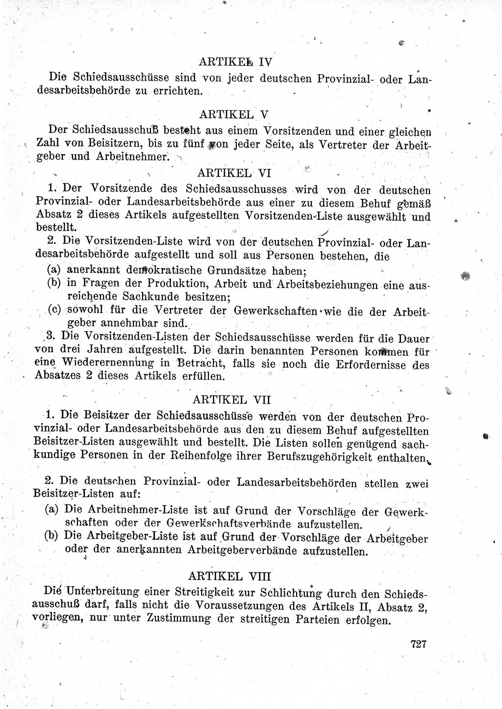Das Recht der Besatzungsmacht (Deutschland), Proklamationen, Deklerationen, Verordnungen, Gesetze und Bekanntmachungen 1947, Seite 727 (R. Bes. Dtl. 1947, S. 727)