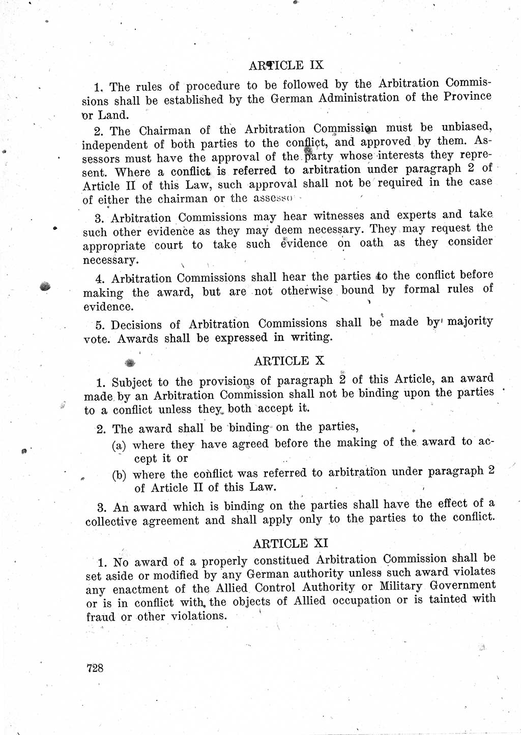 Das Recht der Besatzungsmacht (Deutschland), Proklamationen, Deklerationen, Verordnungen, Gesetze und Bekanntmachungen 1947, Seite 728 (R. Bes. Dtl. 1947, S. 728)