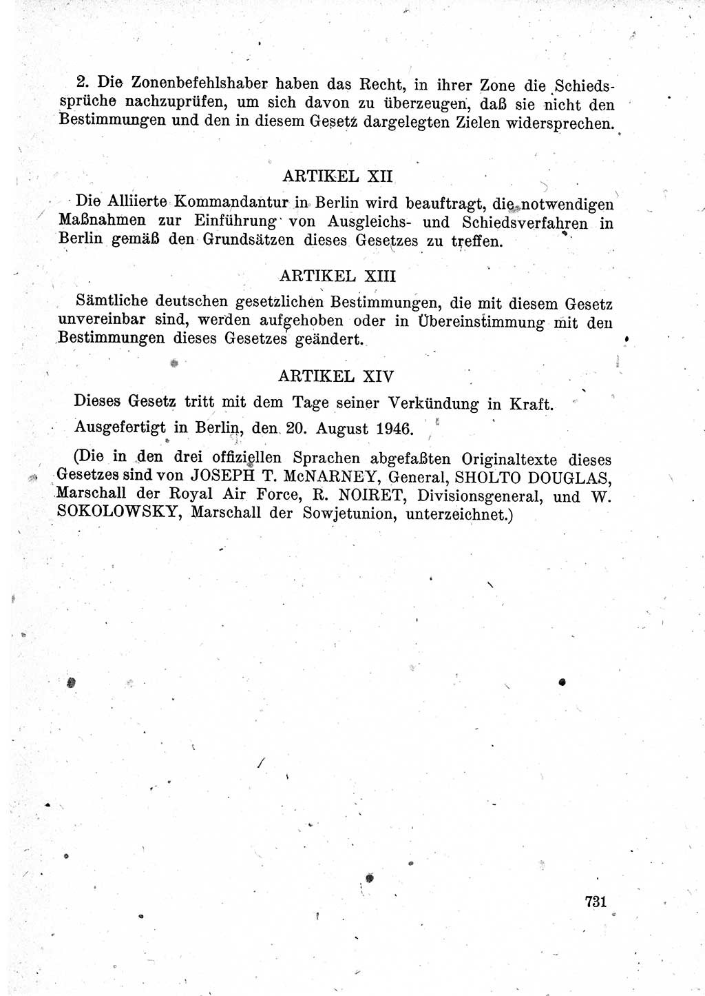 Das Recht der Besatzungsmacht (Deutschland), Proklamationen, Deklerationen, Verordnungen, Gesetze und Bekanntmachungen 1947, Seite 731 (R. Bes. Dtl. 1947, S. 731)