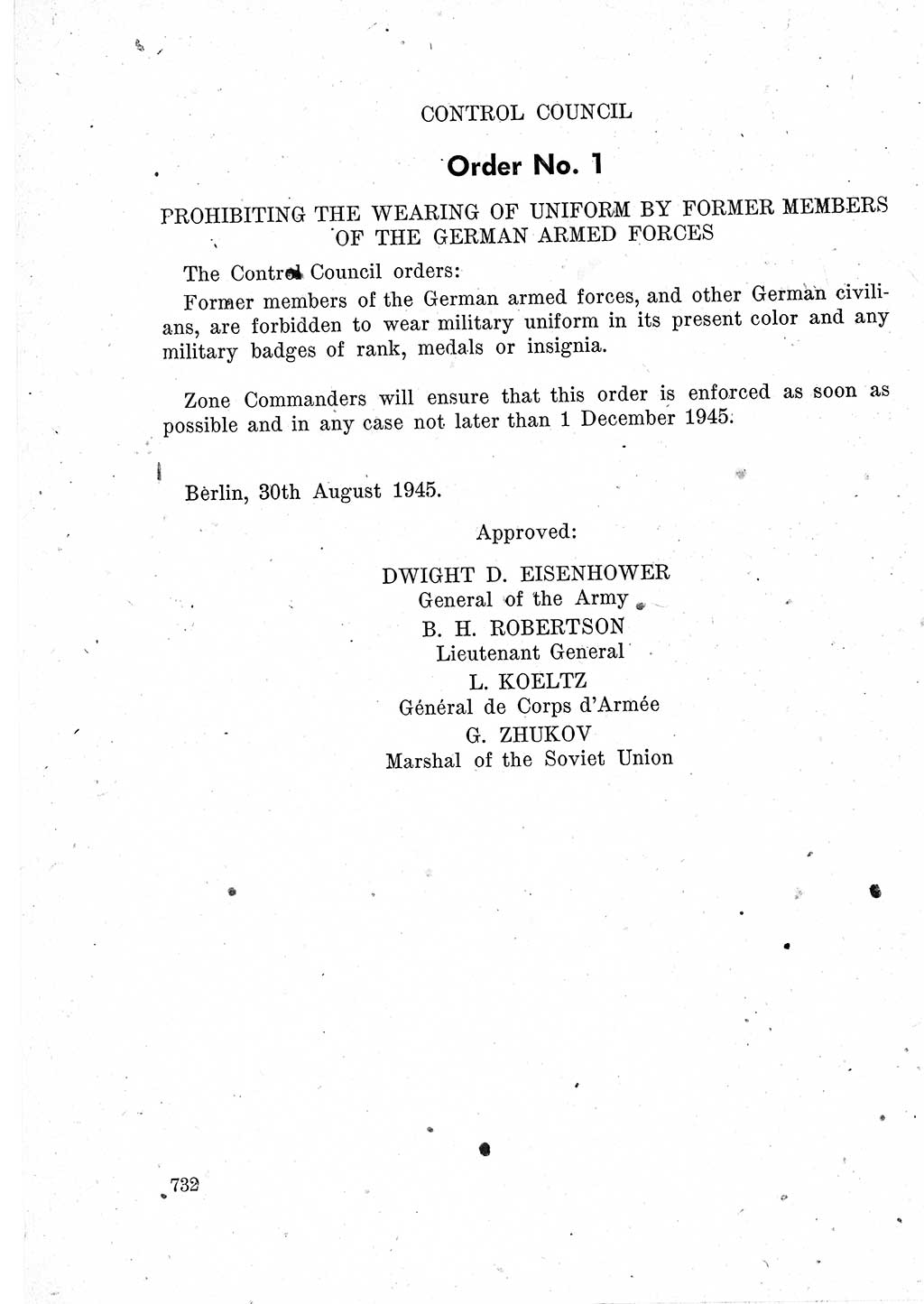 Das Recht der Besatzungsmacht (Deutschland), Proklamationen, Deklerationen, Verordnungen, Gesetze und Bekanntmachungen 1947, Seite 732 (R. Bes. Dtl. 1947, S. 732)