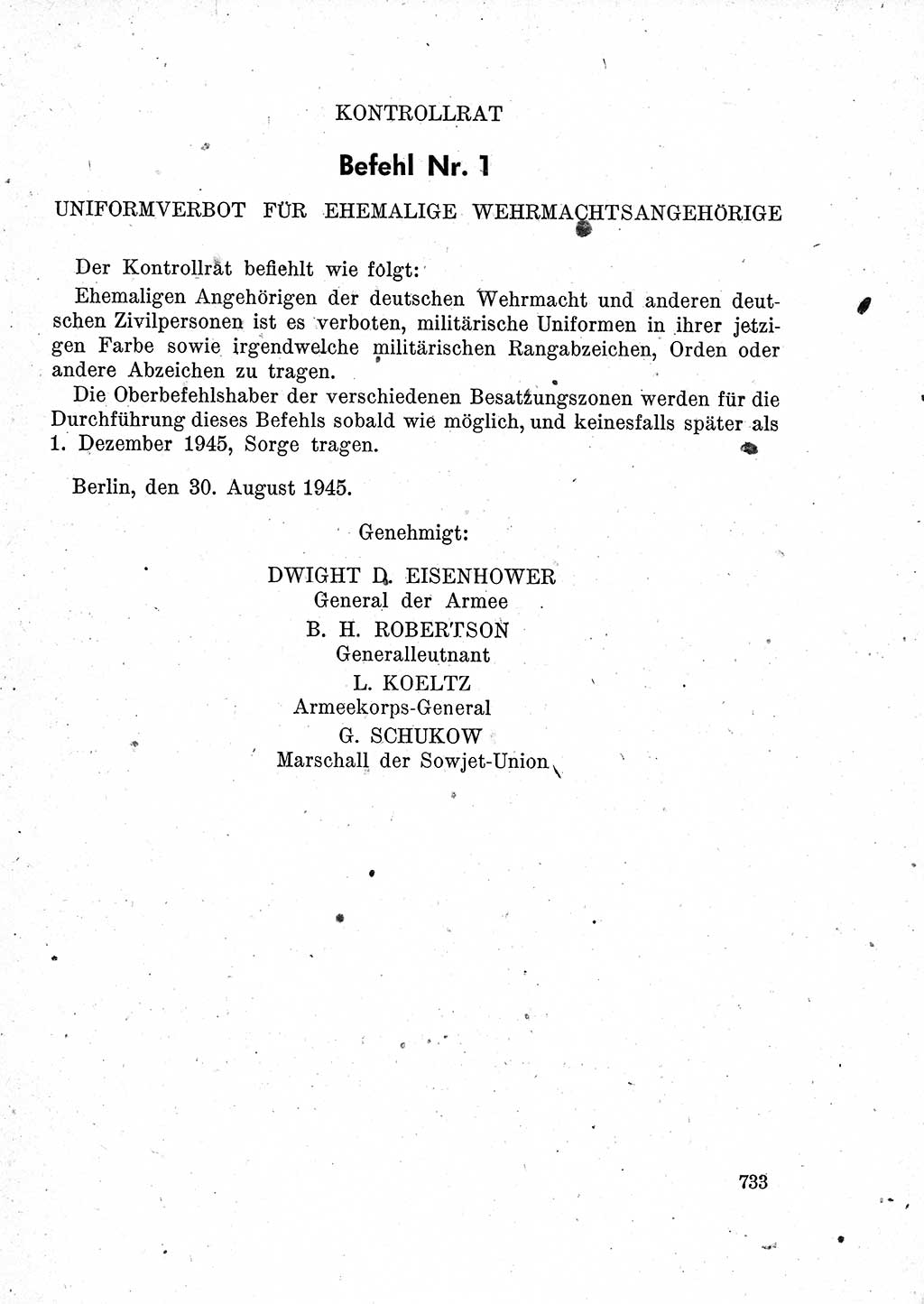 Das Recht der Besatzungsmacht (Deutschland), Proklamationen, Deklerationen, Verordnungen, Gesetze und Bekanntmachungen 1947, Seite 733 (R. Bes. Dtl. 1947, S. 733)