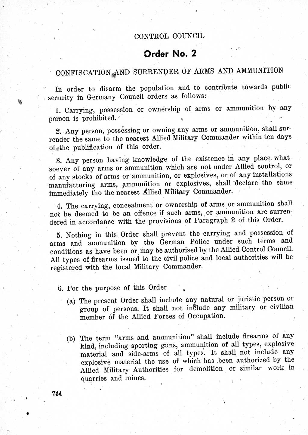 Das Recht der Besatzungsmacht (Deutschland), Proklamationen, Deklerationen, Verordnungen, Gesetze und Bekanntmachungen 1947, Seite 734 (R. Bes. Dtl. 1947, S. 734)