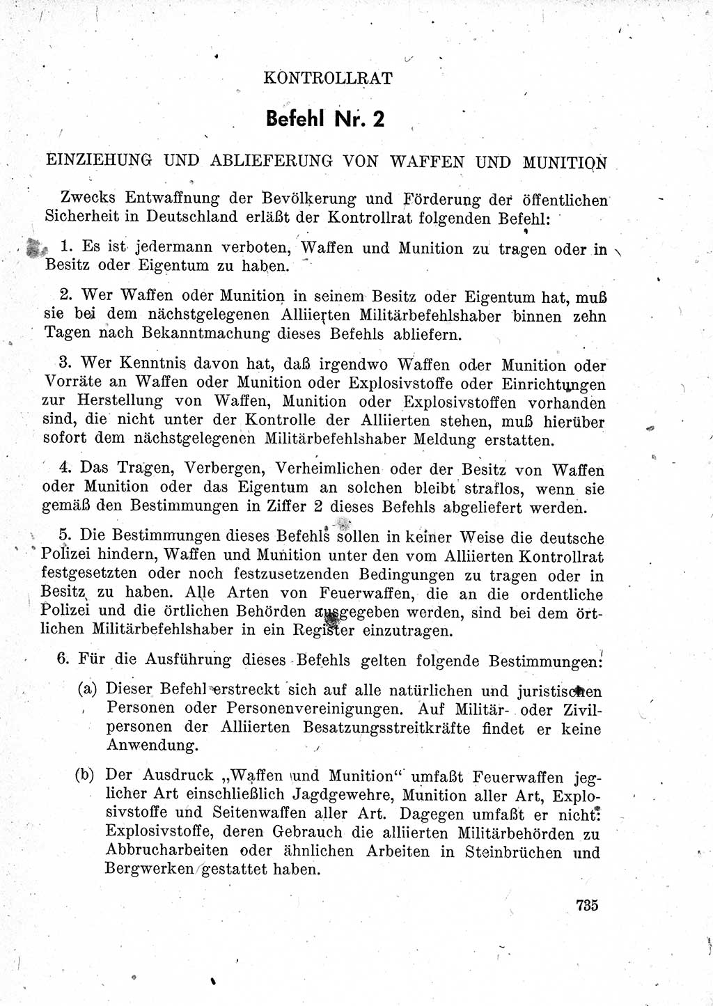 Das Recht der Besatzungsmacht (Deutschland), Proklamationen, Deklerationen, Verordnungen, Gesetze und Bekanntmachungen 1947, Seite 735 (R. Bes. Dtl. 1947, S. 735)