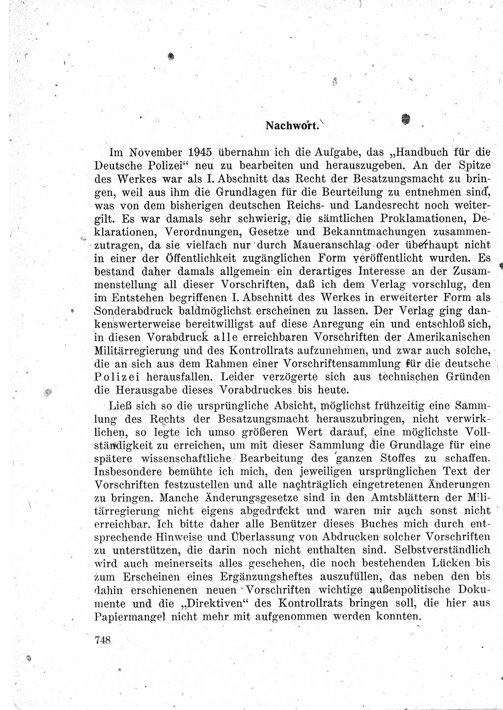 Das Recht der Besatzungsmacht (Deutschland), Proklamationen, Deklerationen, Verordnungen, Gesetze und Bekanntmachungen 1947, Seite 748 (R. Bes. Dtl. 1947, S. 748)