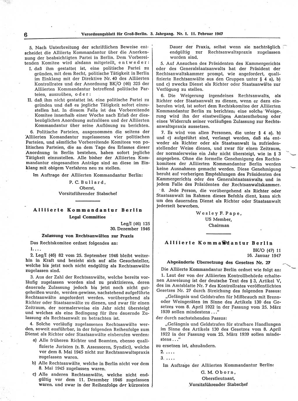 Verordnungsblatt (VOBl.) für Groß-Berlin 1947, Seite 6 (VOBl. Bln. 1947, S. 6)