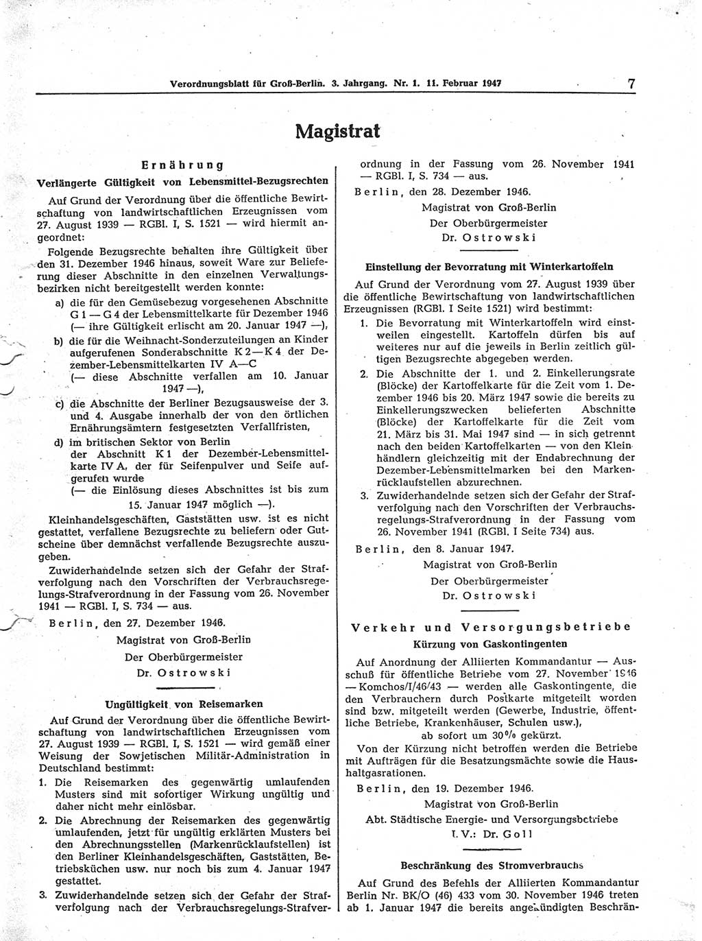 Verordnungsblatt (VOBl.) für Groß-Berlin 1947, Seite 7 (VOBl. Bln. 1947, S. 7)