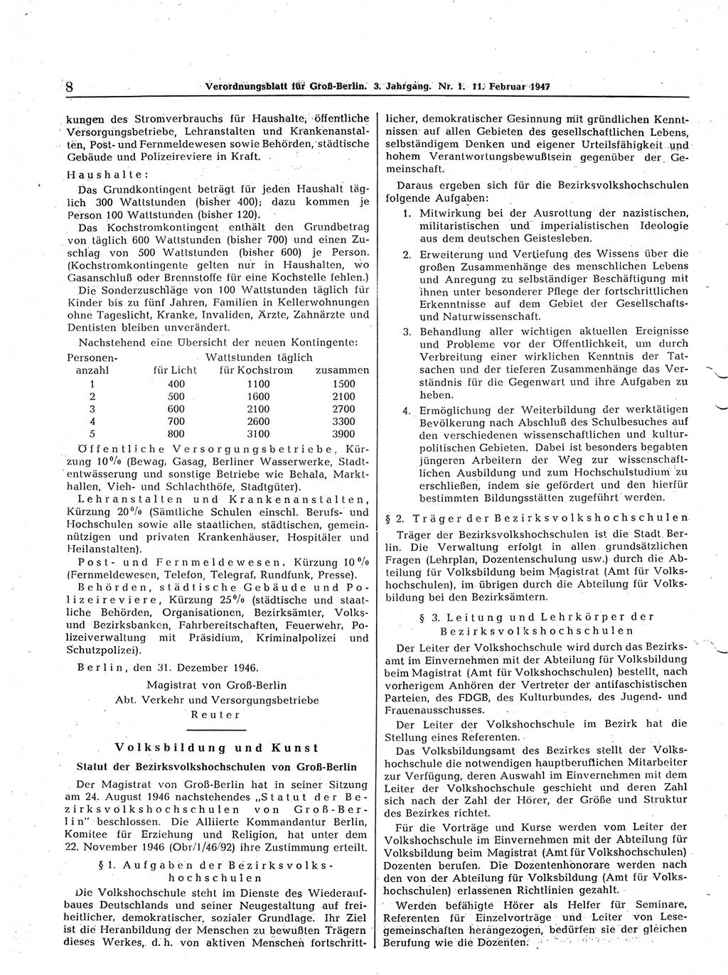 Verordnungsblatt (VOBl.) für Groß-Berlin 1947, Seite 8 (VOBl. Bln. 1947, S. 8)
