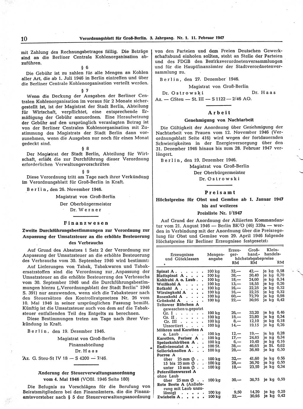 Verordnungsblatt (VOBl.) für Groß-Berlin 1947, Seite 10 (VOBl. Bln. 1947, S. 10)