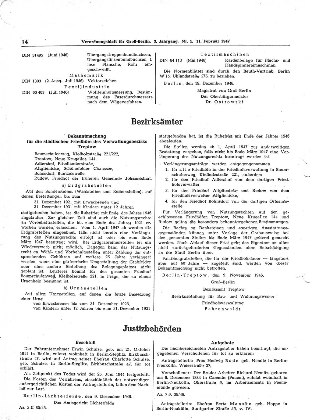 Verordnungsblatt (VOBl.) für Groß-Berlin 1947, Seite 14 (VOBl. Bln. 1947, S. 14)