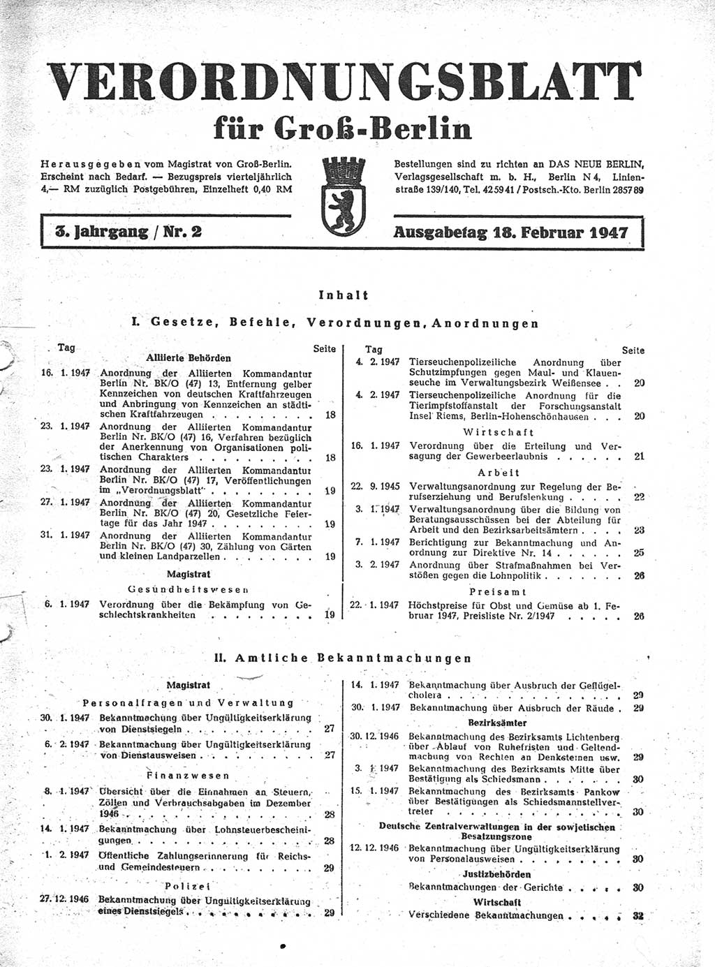 Verordnungsblatt (VOBl.) für Groß-Berlin 1947, Seite 17 (VOBl. Bln. 1947, S. 17)