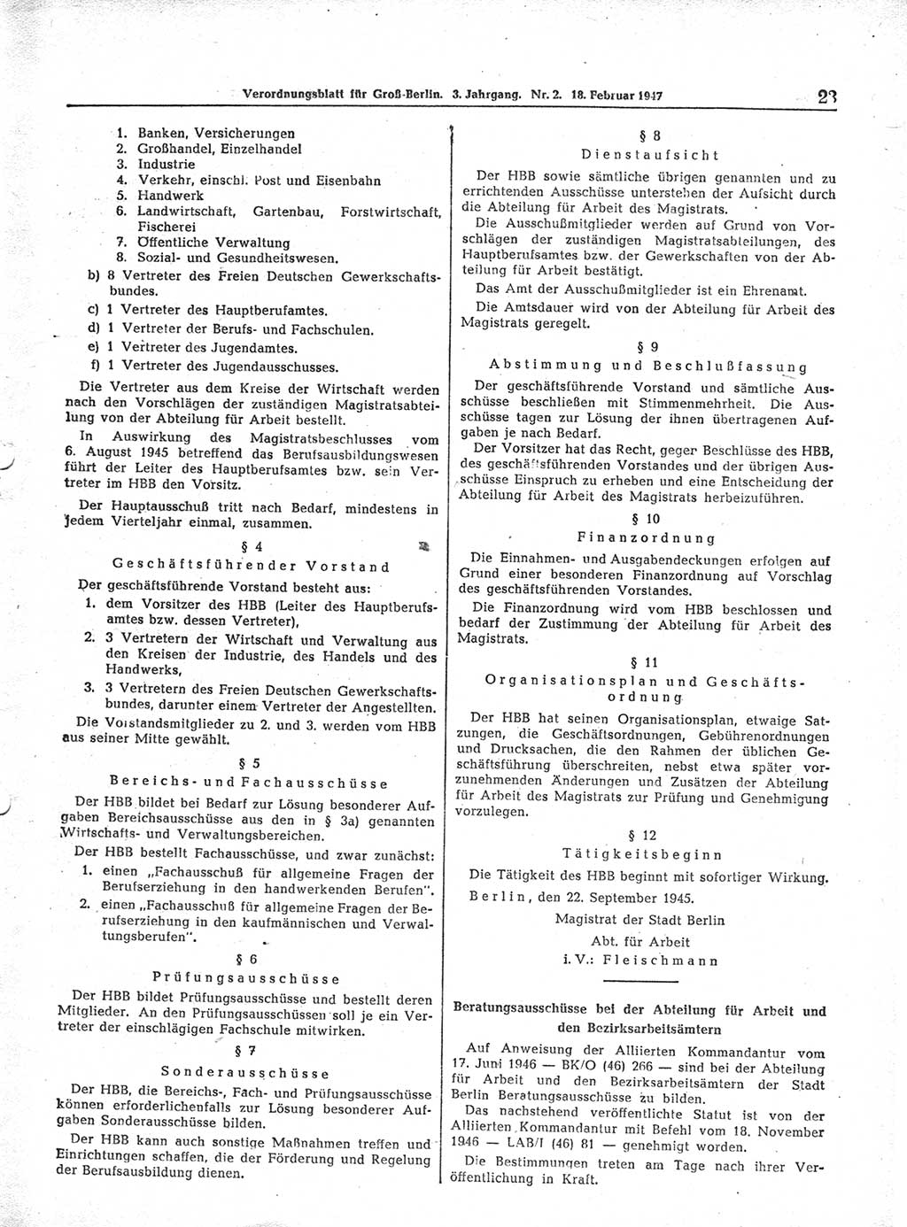 Verordnungsblatt (VOBl.) für Groß-Berlin 1947, Seite 23 (VOBl. Bln. 1947, S. 23)