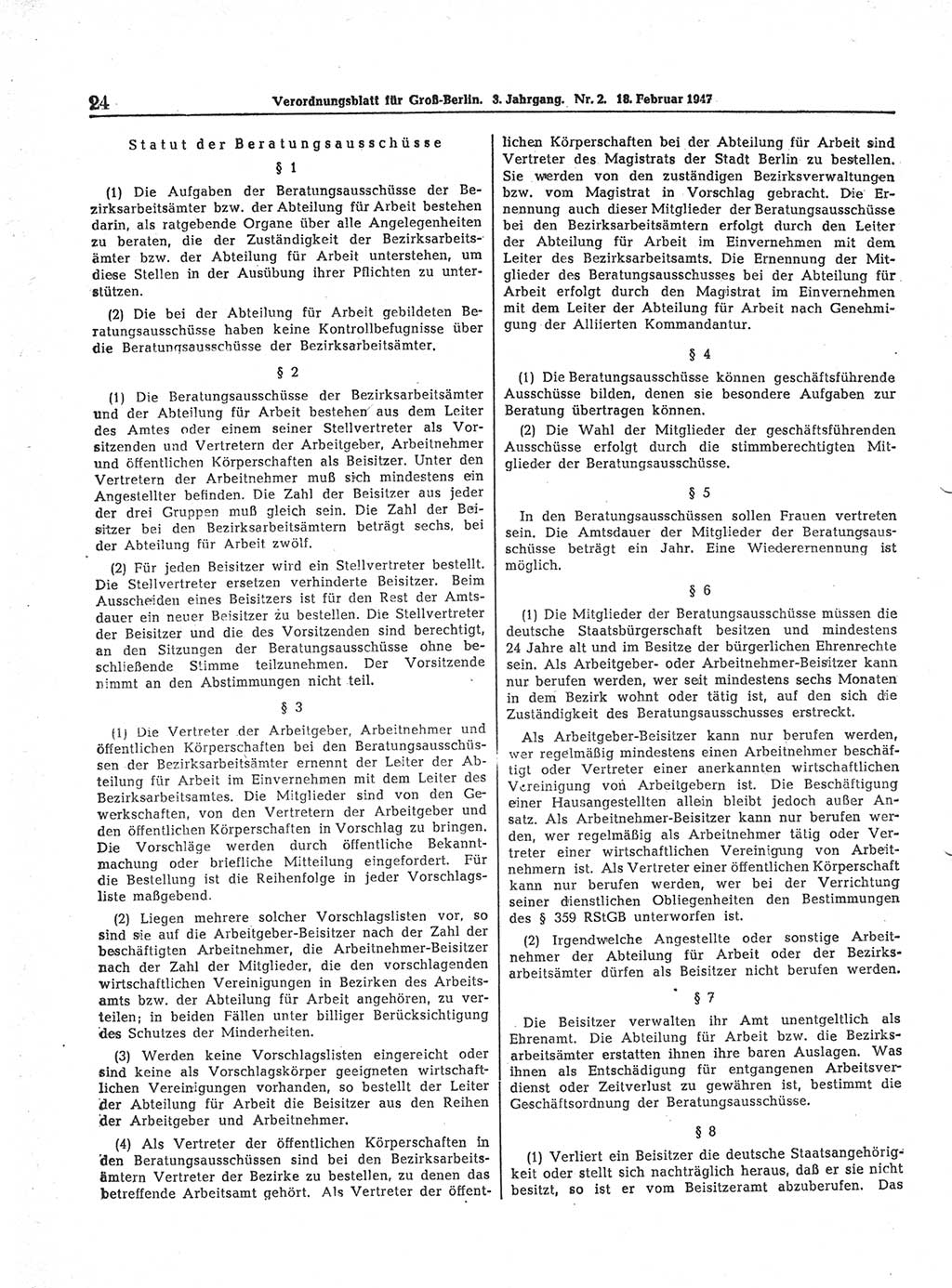 Verordnungsblatt (VOBl.) für Groß-Berlin 1947, Seite 24 (VOBl. Bln. 1947, S. 24)