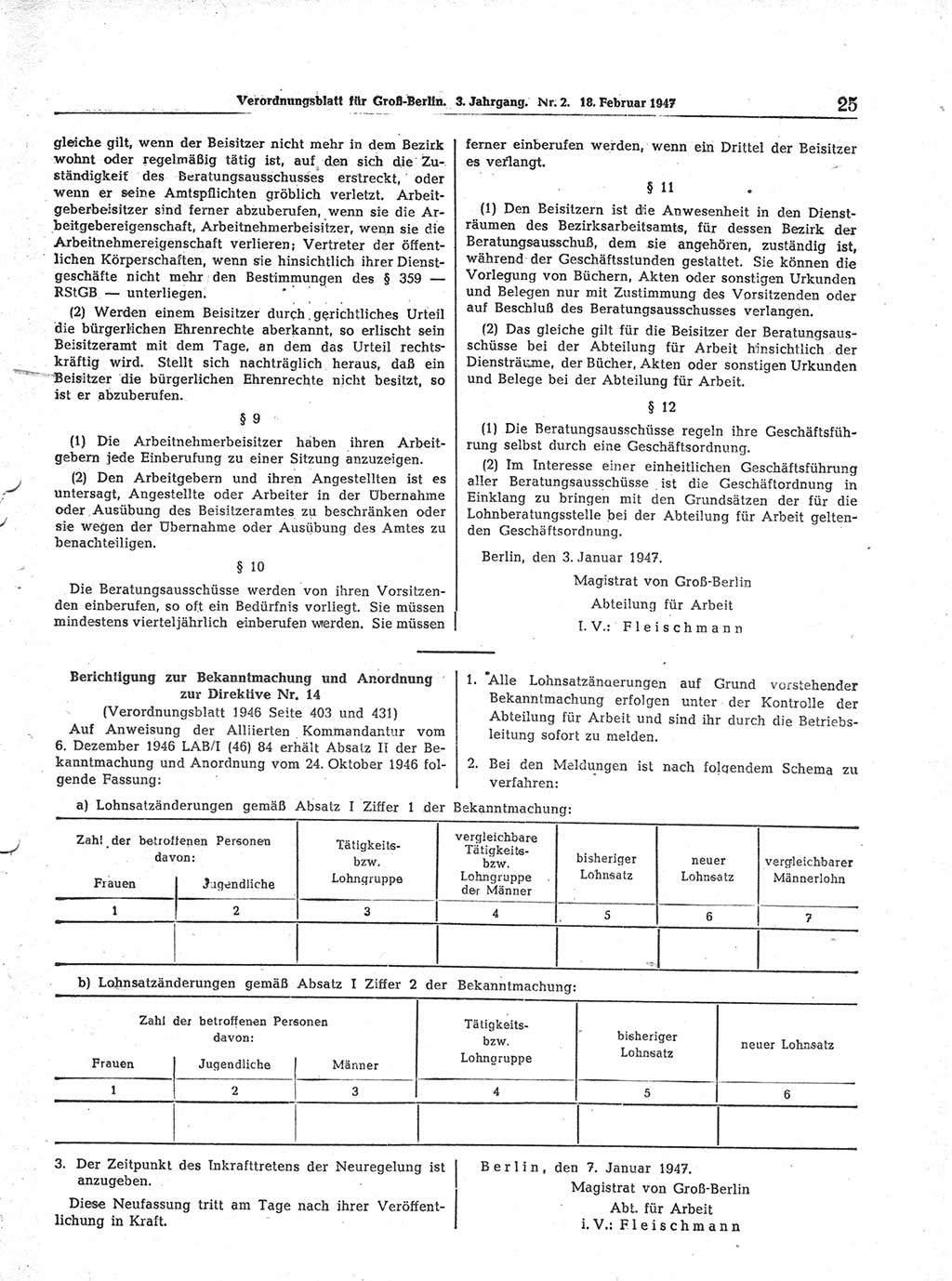Verordnungsblatt (VOBl.) für Groß-Berlin 1947, Seite 25 (VOBl. Bln. 1947, S. 25)