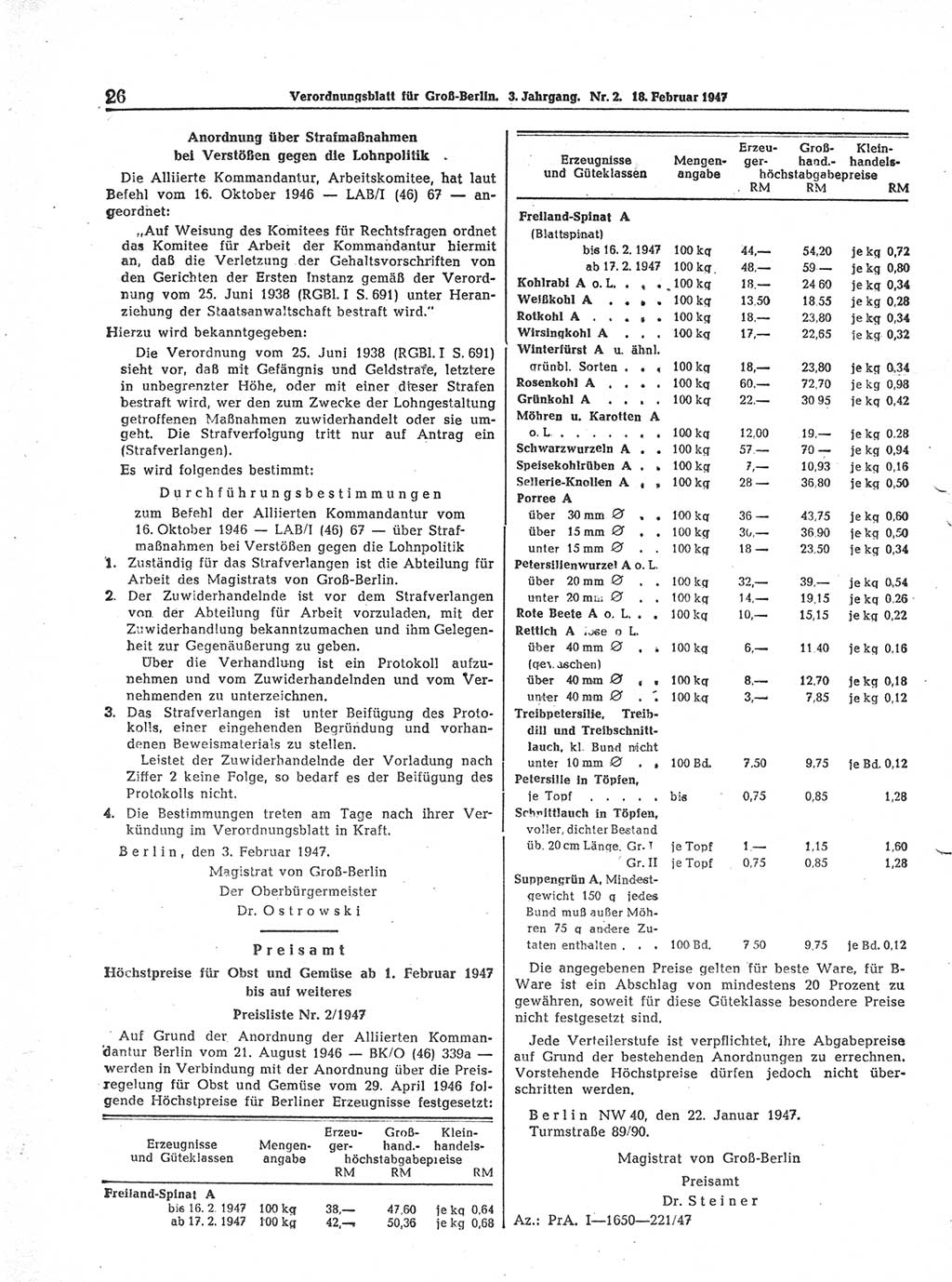 Verordnungsblatt (VOBl.) für Groß-Berlin 1947, Seite 26 (VOBl. Bln. 1947, S. 26)