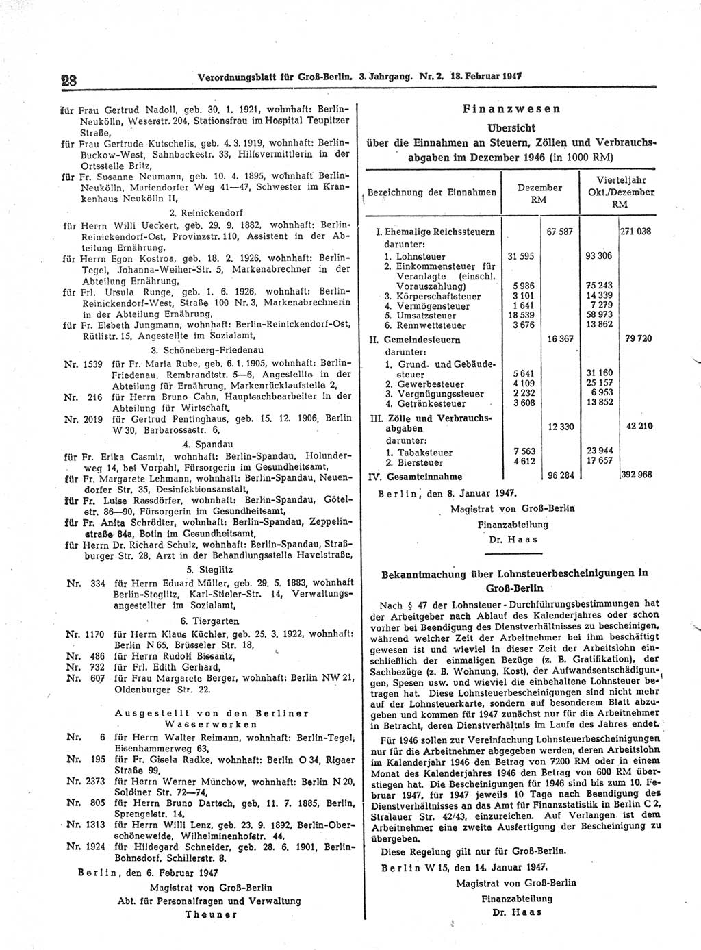 Verordnungsblatt (VOBl.) für Groß-Berlin 1947, Seite 28 (VOBl. Bln. 1947, S. 28)