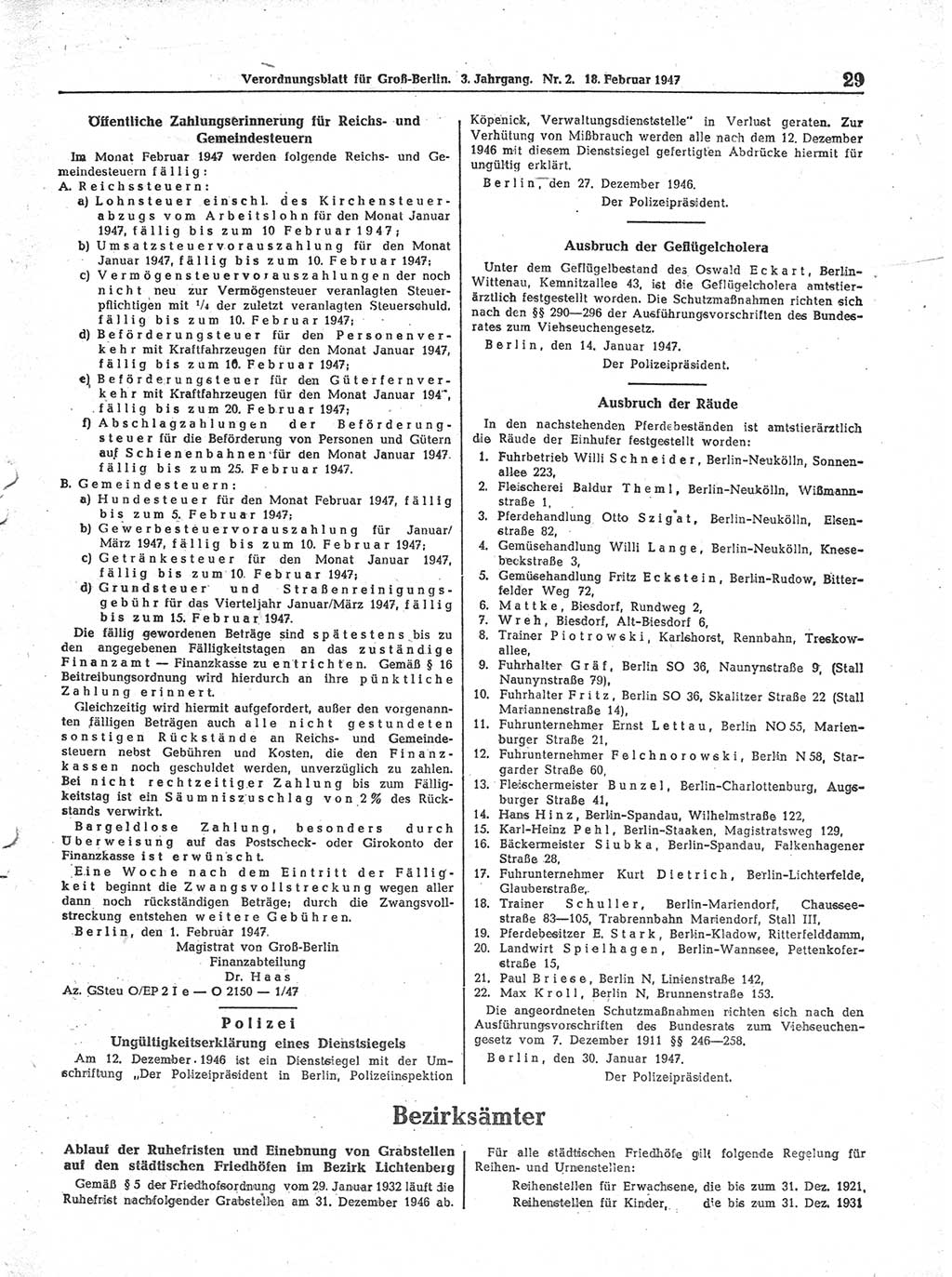 Verordnungsblatt (VOBl.) für Groß-Berlin 1947, Seite 29 (VOBl. Bln. 1947, S. 29)