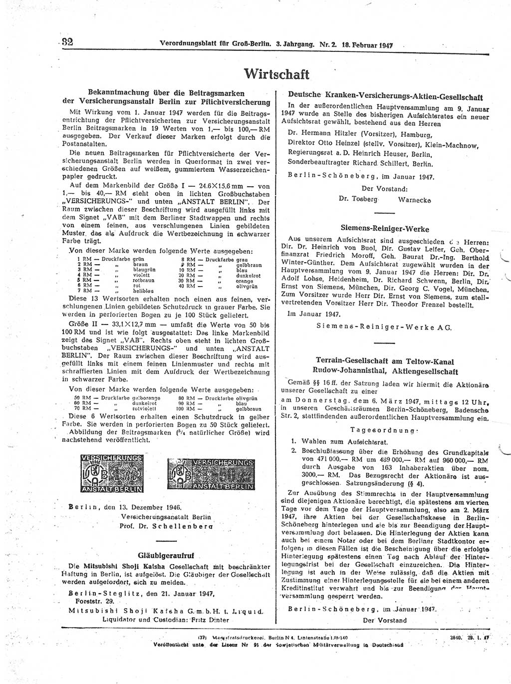 Verordnungsblatt (VOBl.) für Groß-Berlin 1947, Seite 32 (VOBl. Bln. 1947, S. 32)