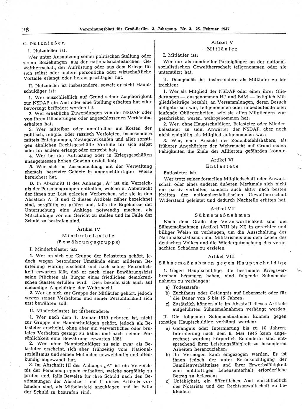Verordnungsblatt (VOBl.) für Groß-Berlin 1947, Seite 36 (VOBl. Bln. 1947, S. 36)