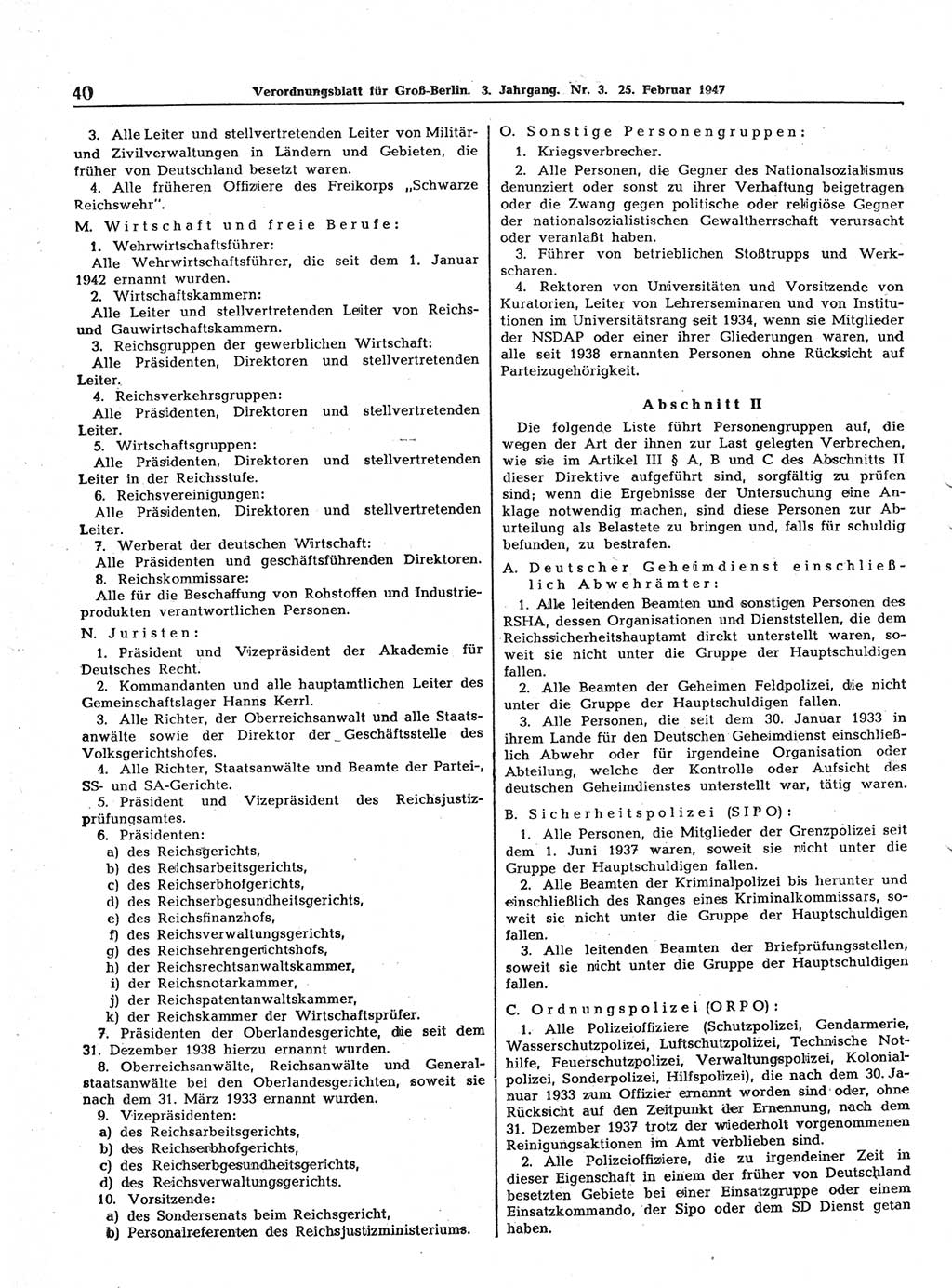 Verordnungsblatt (VOBl.) für Groß-Berlin 1947, Seite 40 (VOBl. Bln. 1947, S. 40)