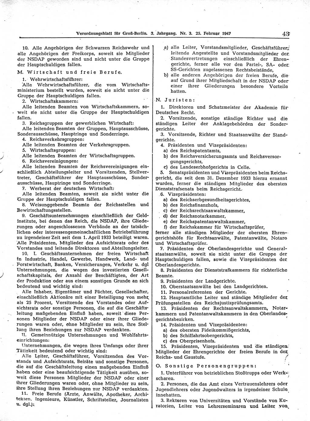 Verordnungsblatt (VOBl.) für Groß-Berlin 1947, Seite 43 (VOBl. Bln. 1947, S. 43)