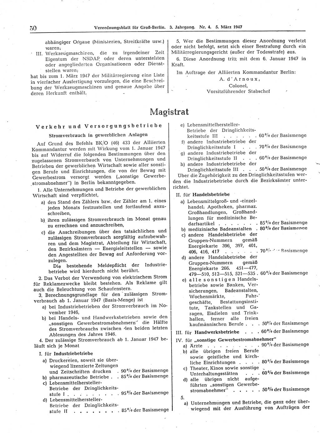 Verordnungsblatt (VOBl.) für Groß-Berlin 1947, Seite 50 (VOBl. Bln. 1947, S. 50)