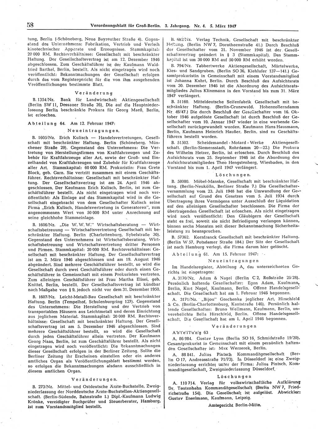 Verordnungsblatt (VOBl.) für Groß-Berlin 1947, Seite 58 (VOBl. Bln. 1947, S. 58)