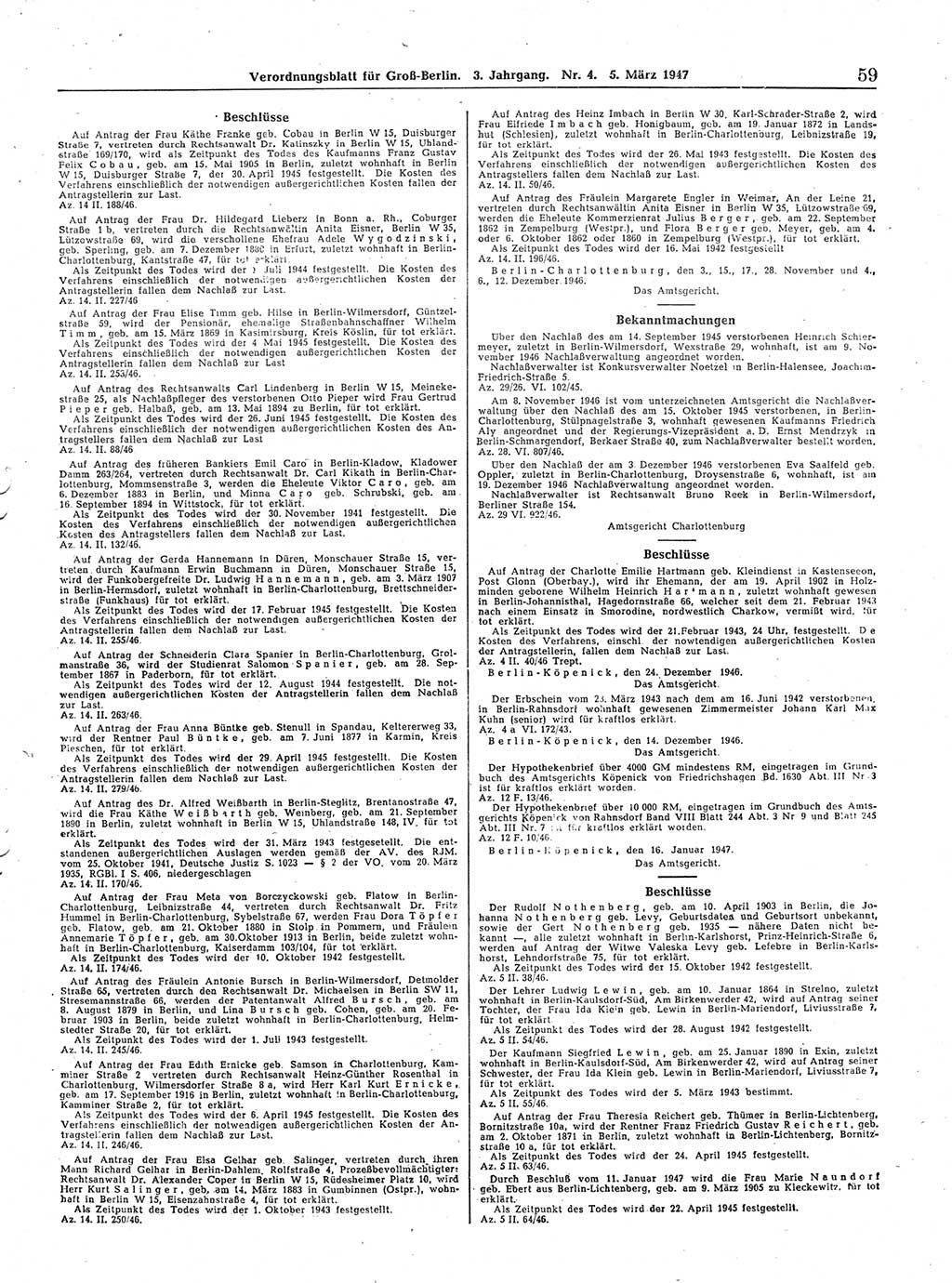 Verordnungsblatt (VOBl.) für Groß-Berlin 1947, Seite 59 (VOBl. Bln. 1947, S. 59)