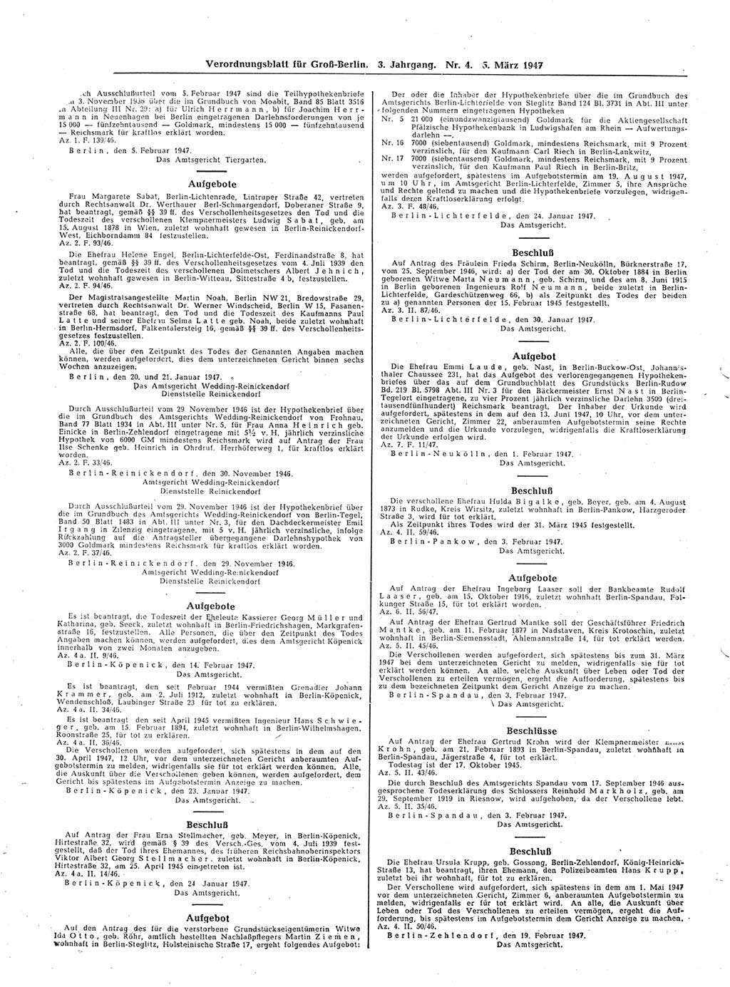 Verordnungsblatt (VOBl.) für Groß-Berlin 1947, Seite 62 (VOBl. Bln. 1947, S. 62)