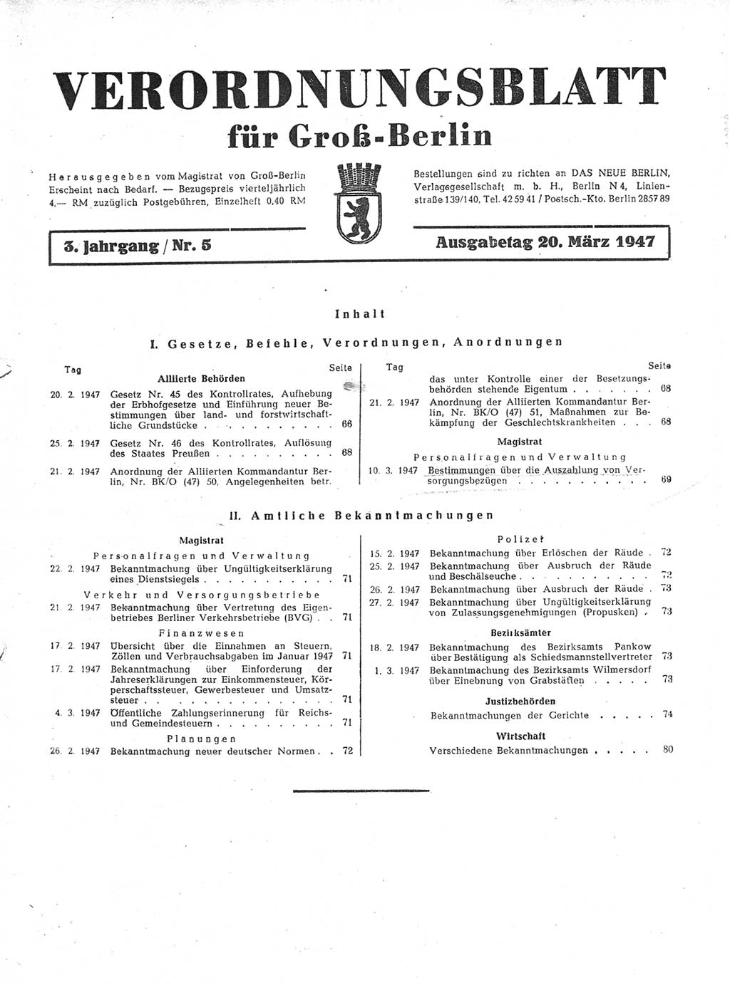 Verordnungsblatt (VOBl.) für Groß-Berlin 1947, Seite 65 (VOBl. Bln. 1947, S. 65)