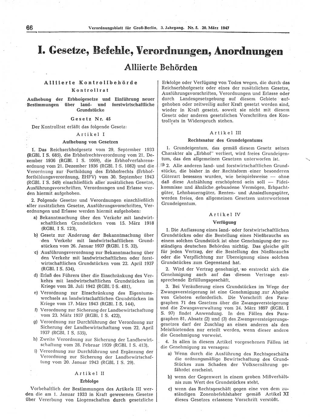 Verordnungsblatt (VOBl.) für Groß-Berlin 1947, Seite 66 (VOBl. Bln. 1947, S. 66)