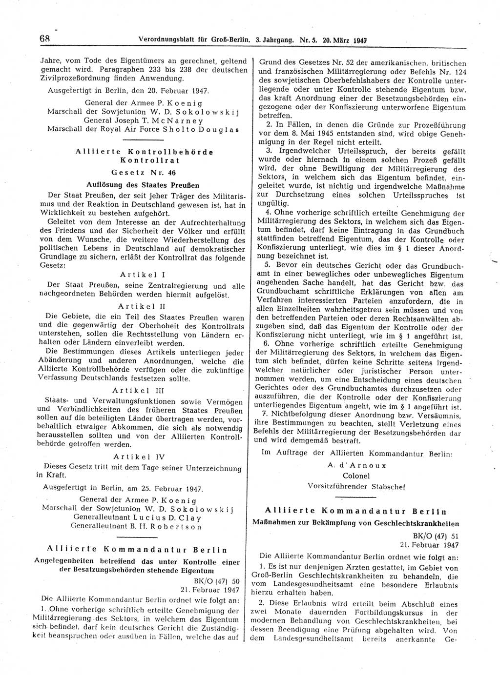 Verordnungsblatt (VOBl.) für Groß-Berlin 1947, Seite 68 (VOBl. Bln. 1947, S. 68)