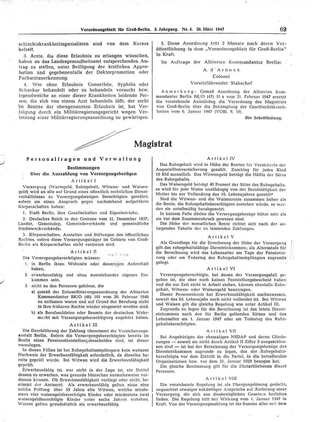 Verordnungsblatt (VOBl.) für Groß-Berlin 1947, Seite 69 (VOBl. Bln. 1947, S. 69)