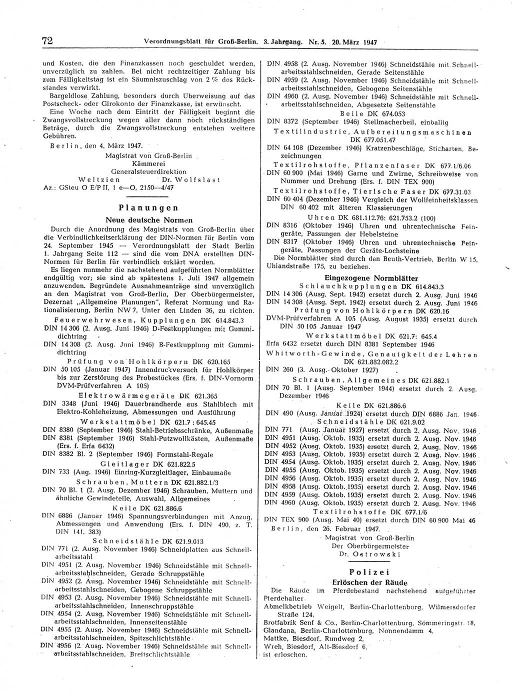 Verordnungsblatt (VOBl.) für Groß-Berlin 1947, Seite 72 (VOBl. Bln. 1947, S. 72)