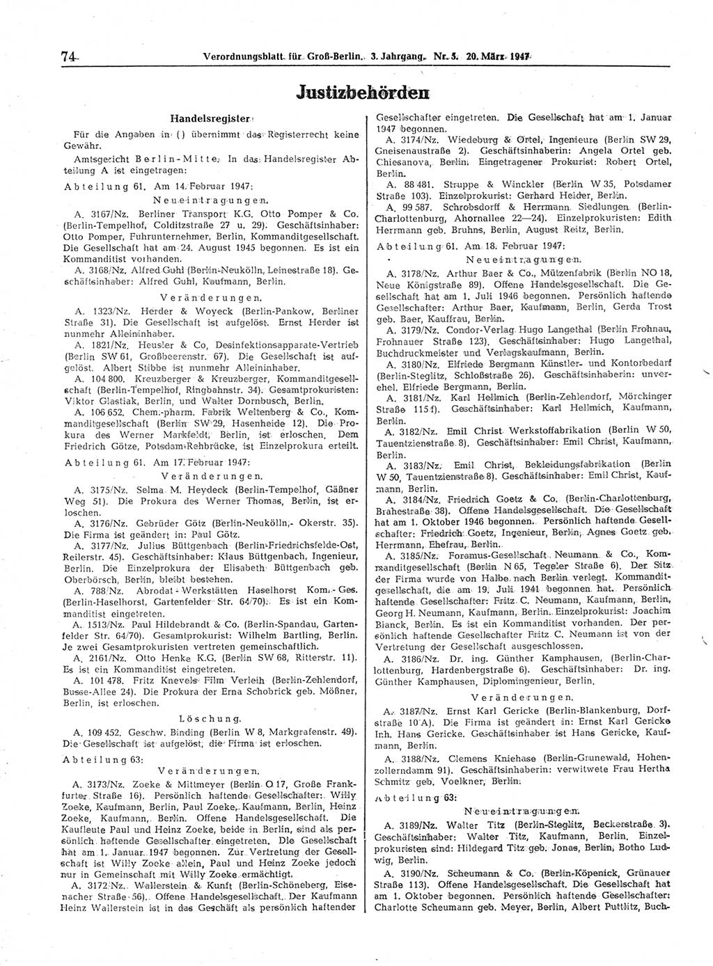 Verordnungsblatt (VOBl.) für Groß-Berlin 1947, Seite 74 (VOBl. Bln. 1947, S. 74)
