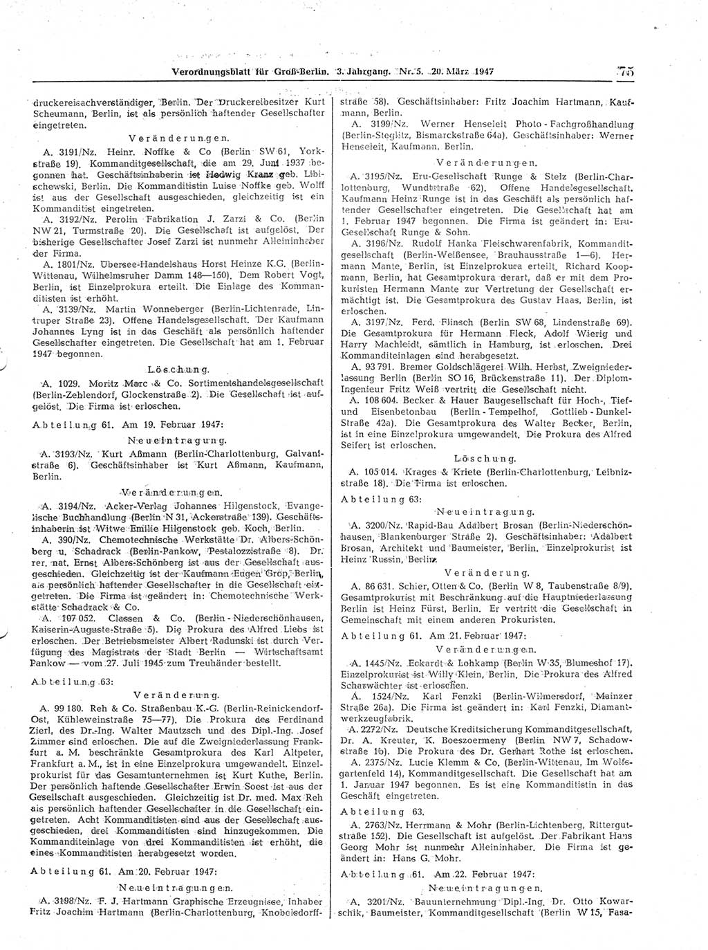 Verordnungsblatt (VOBl.) für Groß-Berlin 1947, Seite 75 (VOBl. Bln. 1947, S. 75)