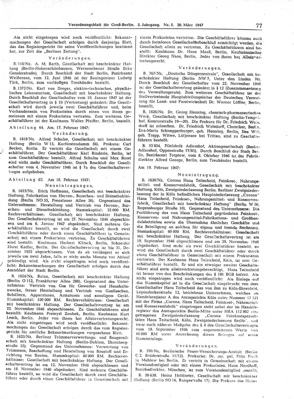 Verordnungsblatt (VOBl.) für Groß-Berlin 1947, Seite 77 (VOBl. Bln. 1947, S. 77)