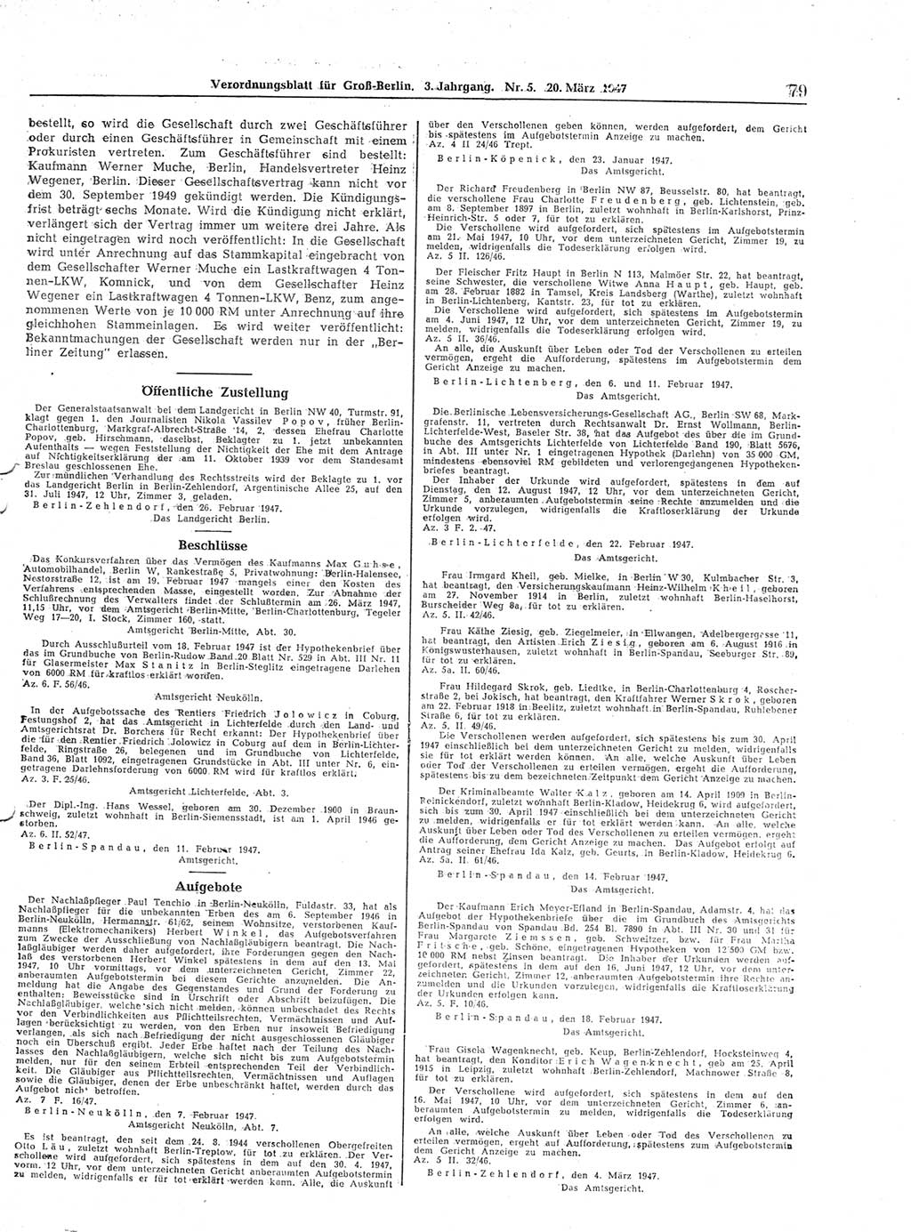 Verordnungsblatt (VOBl.) für Groß-Berlin 1947, Seite 79 (VOBl. Bln. 1947, S. 79)