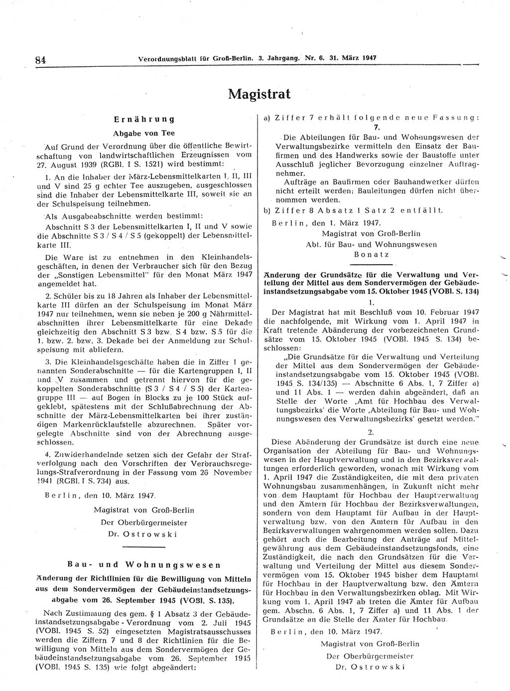 Verordnungsblatt (VOBl.) für Groß-Berlin 1947, Seite 84 (VOBl. Bln. 1947, S. 84)