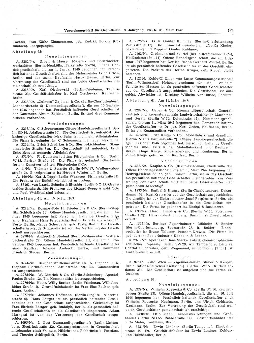 Verordnungsblatt (VOBl.) für Groß-Berlin 1947, Seite 91 (VOBl. Bln. 1947, S. 91)