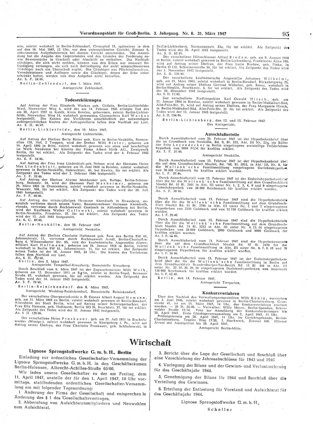Verordnungsblatt (VOBl.) für Groß-Berlin 1947, Seite 95 (VOBl. Bln. 1947, S. 95)