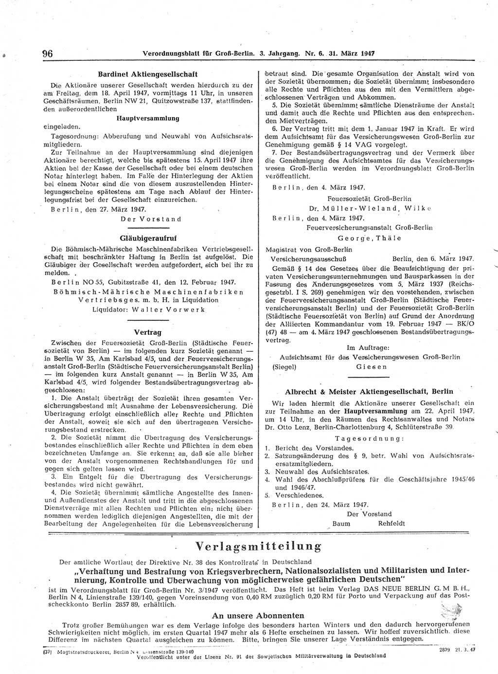 Verordnungsblatt (VOBl.) für Groß-Berlin 1947, Seite 96 (VOBl. Bln. 1947, S. 96)
