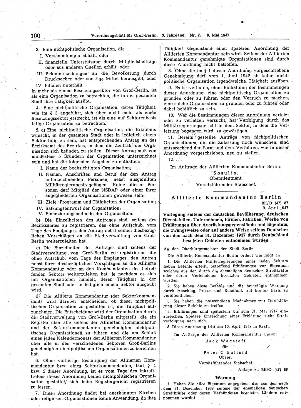 Verordnungsblatt (VOBl.) für Groß-Berlin 1947, Seite 100 (VOBl. Bln. 1947, S. 100)