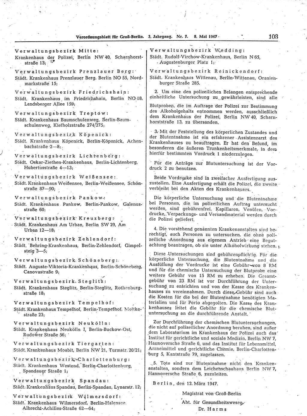 Verordnungsblatt (VOBl.) für Groß-Berlin 1947, Seite 103 (VOBl. Bln. 1947, S. 103)